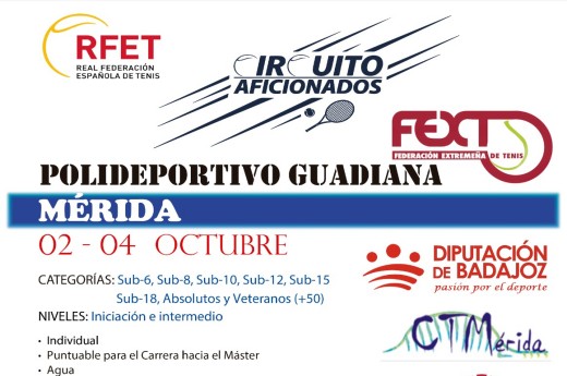 Mérida acogerá del 2 al 4 de octubre una nueva prueba del Circuito de Aficionados de la Federación Extremeña de Tenis